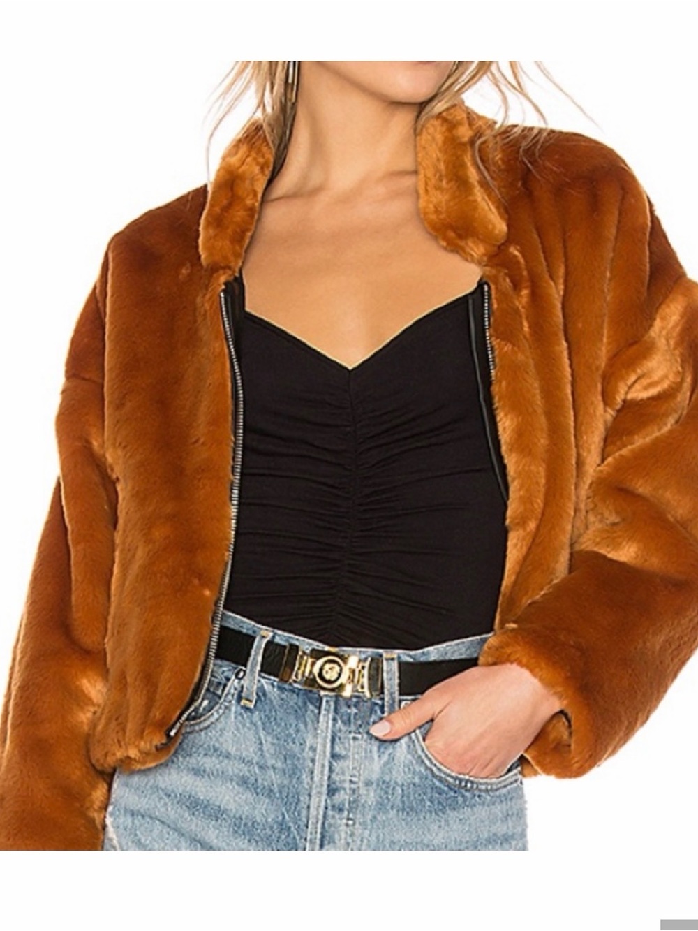 Free People Cognac Teddy Faux-Fur Jacket